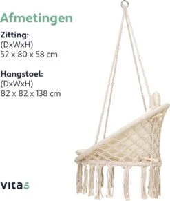 Vita5 Macramé Hangstoel - Voor Binnen En Buiten - Zonder Standaard - Incl. Kussen, Boekenvak En Beschermhoes - Tot 150kg - Beige 22 Vita5 Macramé Hangstoel - Voor Binnen En Buiten - Zonder Standaard - Incl. Kussen, Boekenvak En Beschermhoes - Tot 150kg - Beige -Tuinmeubilair 1020x1200