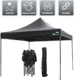 MaxxGarden Easy-up Partytent - 3x3m - Standaard - Waterdicht - Opvouwbaar - Inclusief Draagtas - Zwart -Tuinmeubilair 1109x1200 1