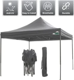 MaxxGarden Easy-up Partytent - 3x3m - Standaard - Waterdicht - Opvouwbaar - Inclusief Draagtas - Antraciet -Tuinmeubilair 1115x1200 3