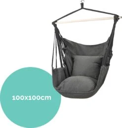 Hangmat Stoel - Hangstoel Voor Binnen Of Buiten - Incl. 2 Kussens - Zwart/Grijs Antraciet -Tuinmeubilair 1141x1200