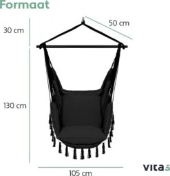 Vita5 XXL Hangstoel - Binnen&Buiten Hangnest - Incl. 2 Kussens En Boekenvak - Volwassenen&Kinderen - Hangmatstoel Tot 225kg - Zwart 18 Vita5 XXL Hangstoel - Binnen&Buiten Hangnest - Incl. 2 Kussens En Boekenvak - Volwassenen&Kinderen - Hangmatstoel Tot 225kg - Zwart -Tuinmeubilair 1159x1200 4