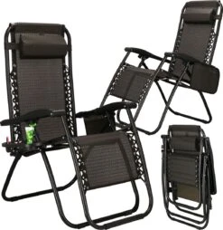 Springos Tuinstoel | Ligstoel | Opvouwbaar | Verstelbaar | Ergonomische Hoofdsteun | Bruin / Zwart -Tuinmeubilair 1166x1200