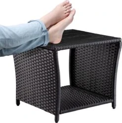 Casaria Polyrattan Bijzettafel - WPC Tafelblad 45x45x40cm – Zwart -Tuinmeubilair 1191x1200 5