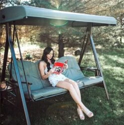 SORARA® Luxe Schommelbank Met Zonnescherm - Bruin - Zware Kwaliteit. -Tuinmeubilair 1192x1200 1