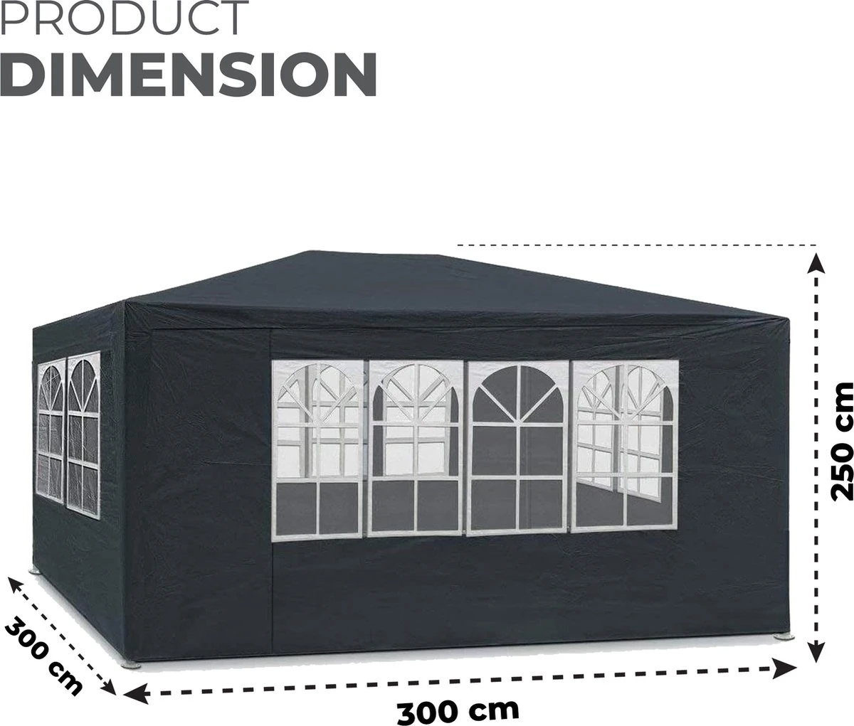 MaxxGarden Partytent - Feesttent Paviljoen - 3x3m - Antraciet 7 MaxxGarden Partytent - Feesttent Paviljoen - 3x3m - Antraciet - Afbeelding 5
