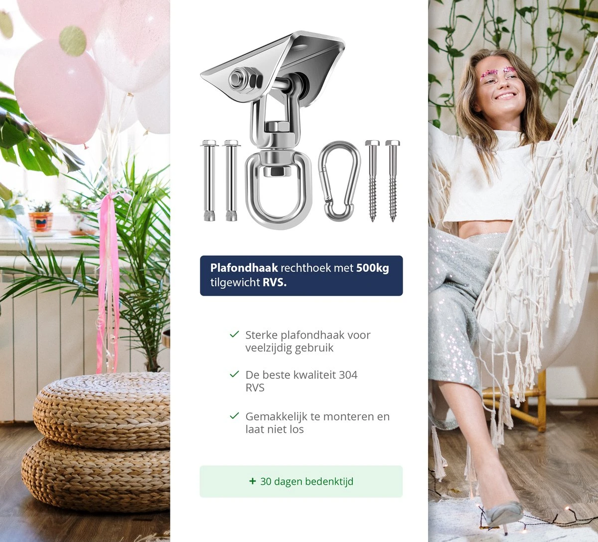 Plafondhaak - Ophangen Bokszak, Schommel En Hangstoel - Ophangsysteem - Ophanghaak - Plafondbeugel - RVS – 500kg Tilgewicht 5 Plafondhaak - Ophangen Bokszak, Schommel En Hangstoel - Ophangsysteem - Ophanghaak - Plafondbeugel - RVS – 500kg Tilgewicht - Afbeelding 3