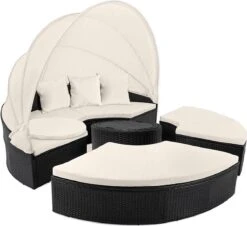 Casaria Polyrattan Zonne-Eiland Ø185cm – Incl. Kussens - Zwart Crème