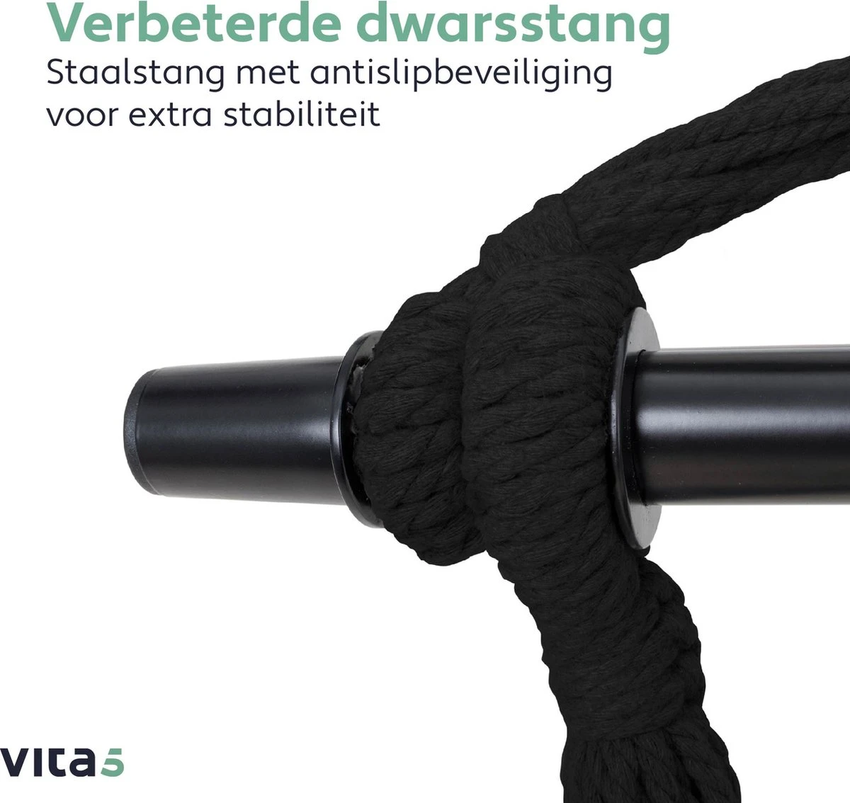 Vita5 XXL Hangstoel - Binnen&Buiten Hangnest - Incl. 2 Kussens En Boekenvak - Volwassenen&Kinderen - Hangmatstoel Tot 225kg - Zwart 9 Vita5 XXL Hangstoel - Binnen&Buiten Hangnest - Incl. 2 Kussens En Boekenvak - Volwassenen&Kinderen - Hangmatstoel Tot 225kg - Zwart - Afbeelding 7