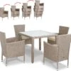 Casaria Polyrattan Tuinset - 4 Stoelen & Tafel 90x90 Cm - Beige Grijs -Tuinmeubilair 1200x1138 4