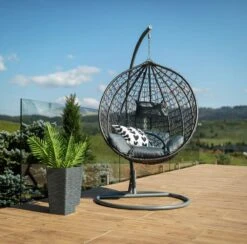 Bircim Hangstoel Ei/Egg-Vorm Met Dikke Kussens - Voor Binnen En Buiten - Incl. Standaard, Onderstel & Kussens - Antraciet -Tuinmeubilair 1200x1187 1