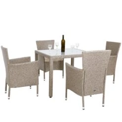 Casaria Polyrattan Tuinset - 4 Stoelen & Tafel 90x90 Cm - Beige Grijs -Tuinmeubilair 1200x1200 1032