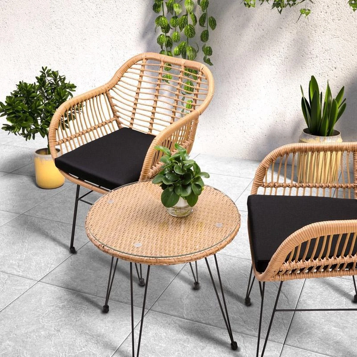 Casaria Tuinset Bali 3 Delig – 1 Tafel/2 Stoelen – Naturel Zwart 8 Casaria Tuinset Bali 3 Delig – 1 Tafel/2 Stoelen – Naturel Zwart - Afbeelding 6