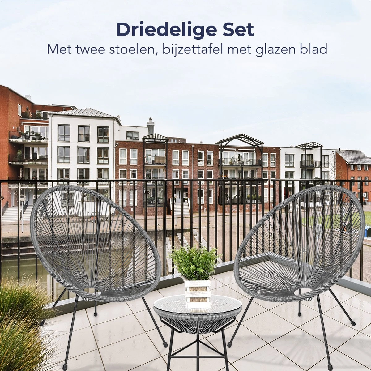 LifeGoods Acapulco Bistroset - 3-Delig - Tuinset Met Bijzettafel - Grijs 5 LifeGoods Acapulco Bistroset - 3-Delig - Tuinset Met Bijzettafel - Grijs - Afbeelding 3