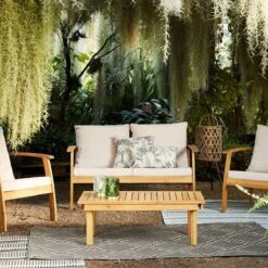 Houten Loungeset 4 Plaatsen - Ushuaïa -ecru Kussens, Bank, Fauteuils En Lage Tafel Van Acacia, Design -Tuinmeubilair 1200x1200 1119