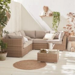 Premium Loungeset - VITTORIA - Rond Wicker– 5 Plaatsen, Naturel/beige -Tuinmeubilair 1200x1200 1141