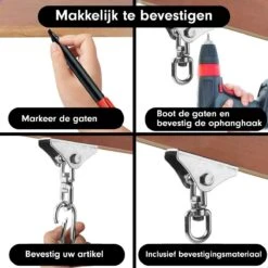 Luxe Ophangsysteem - 180° Schommelen, 360° Roteerbaar - Plafondhaak - Ophanghaak - Hangstoel Buiten - Hangstoel Binnen – Schommelstoel - Schommel - Bokszakken - RVS - Nederlandse Handleiding - -Tuinmeubilair 1200x1200 227