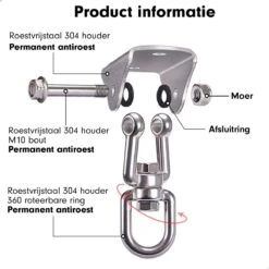 Luxe Ophangsysteem - 180° Schommelen, 360° Roteerbaar - Plafondhaak - Ophanghaak - Hangstoel Buiten - Hangstoel Binnen – Schommelstoel - Schommel - Bokszakken - RVS - Nederlandse Handleiding - -Tuinmeubilair 1200x1200 234