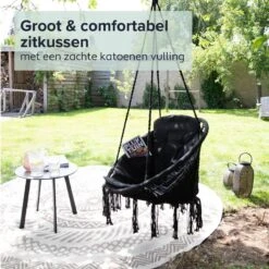 Vita5 Macramé Hangstoel - Voor Binnen En Buiten - Zonder Standaard - Incl. Kussen, Boekenvak En Beschermhoes - Tot 150kg - Zwart 20 Vita5 Macramé Hangstoel - Voor Binnen En Buiten - Zonder Standaard - Incl. Kussen, Boekenvak En Beschermhoes - Tot 150kg - Zwart -Tuinmeubilair 1200x1200 253