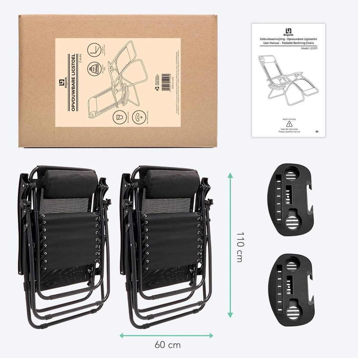 LifeGoods Opvouwbare Tuinstoelen - Verstelbaar Zonnescherm - 2 Stuks - 30°-90° Verstelbaar - Metaal - Zwart 12 LifeGoods Opvouwbare Tuinstoelen - Verstelbaar Zonnescherm - 2 Stuks - 30°-90° Verstelbaar - Metaal - Zwart - Afbeelding 10