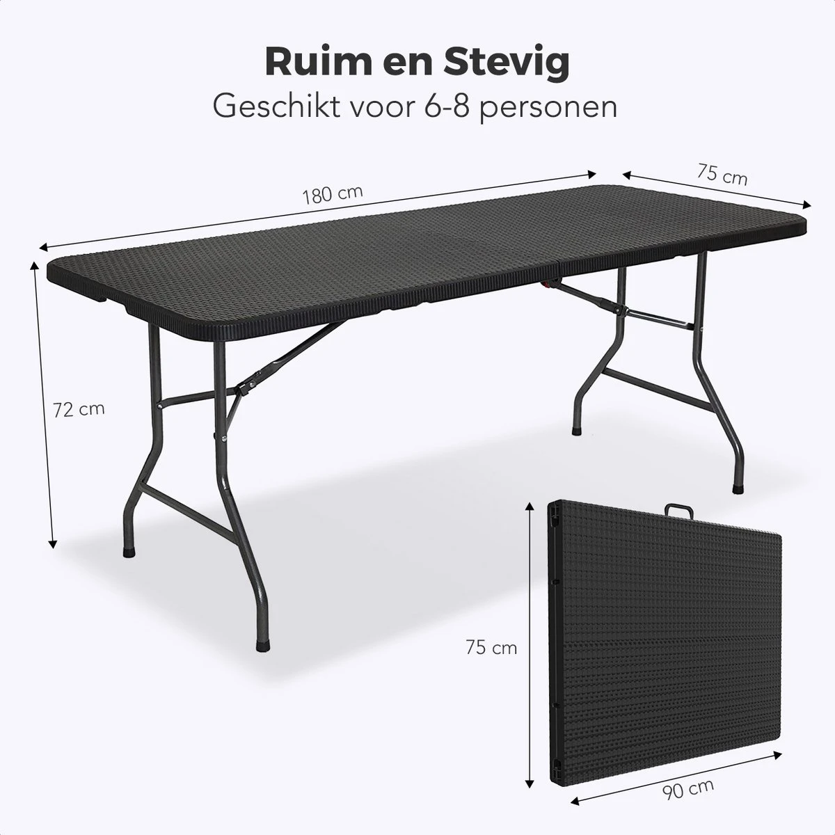 LifeGoods Klaptafel - Inklapbaar - 180 Cm - 6 Tot 8 Personen - Zwart 6 LifeGoods Klaptafel - Inklapbaar - 180 Cm - 6 Tot 8 Personen - Zwart - Afbeelding 4
