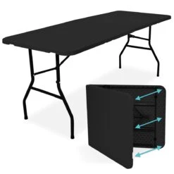 Tuinmeubilair 41 LifeGoods Klaptafel - Inklapbaar - 70x180cm - Verstelbare Vouwtafel - Weerbestendig - Zwart
