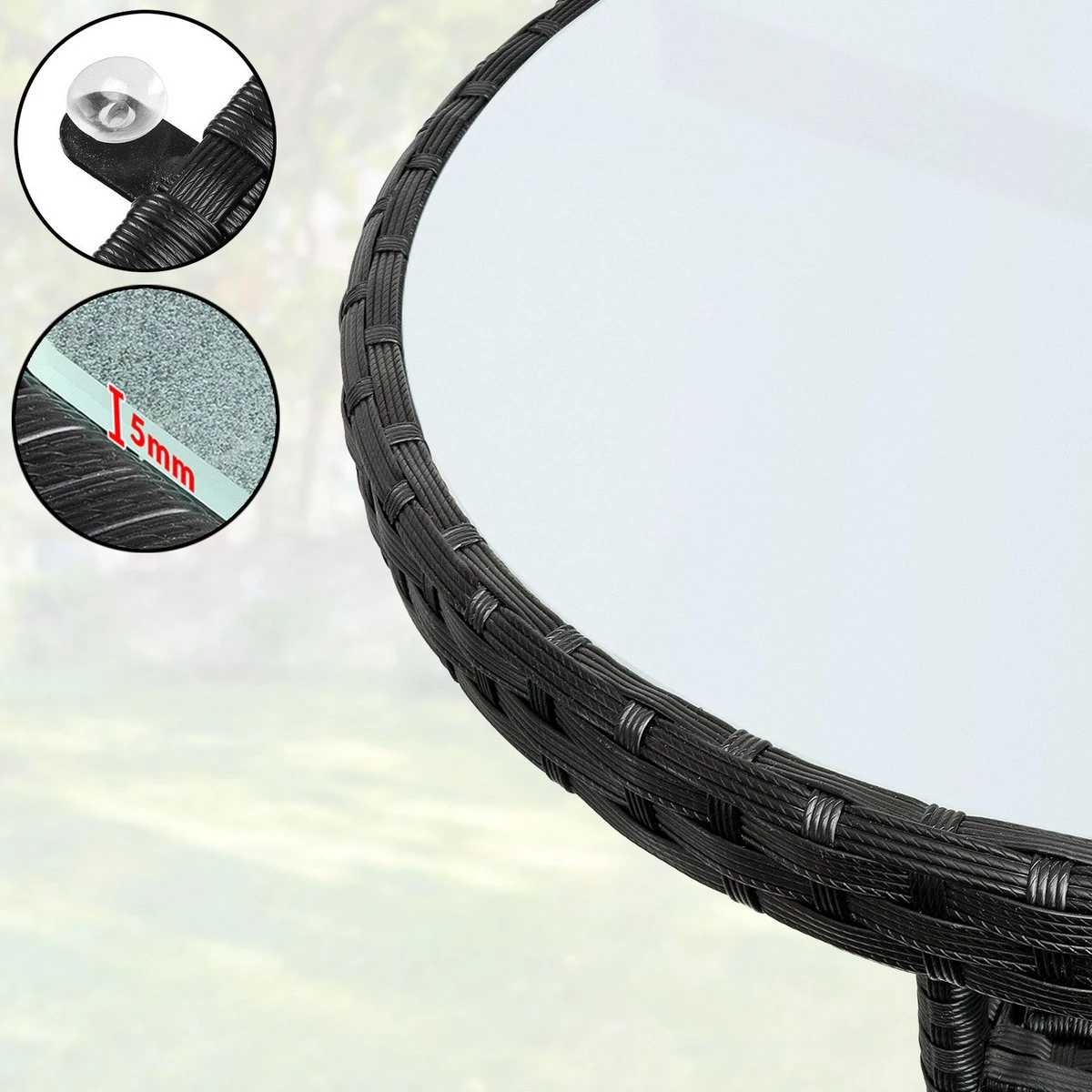 Casaria Polyrattan Bijzettafel 80cm Rond - 5mm Veiligheidsglas – Zwart 9 Casaria Polyrattan Bijzettafel 80cm Rond - 5mm Veiligheidsglas – Zwart - Afbeelding 7