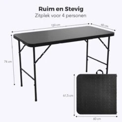 LifeGoods Klaptafel - Inklapbaar - 120 Cm - 4 Personen - Zwart -Tuinmeubilair 1200x1200 668