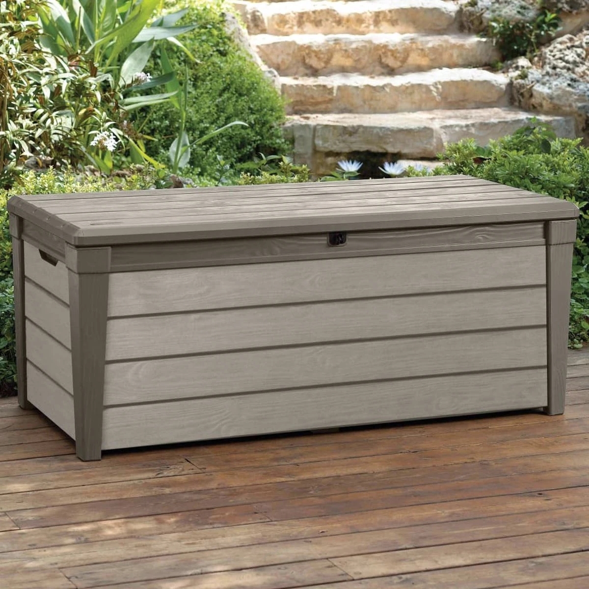 Keter Brushwood Opbergbox - Kussenbox - 455L - 145x69,7x60,3cm - Taupe 8 Keter Brushwood Opbergbox - Kussenbox - 455L - 145x69,7x60,3cm - Taupe - Afbeelding 6