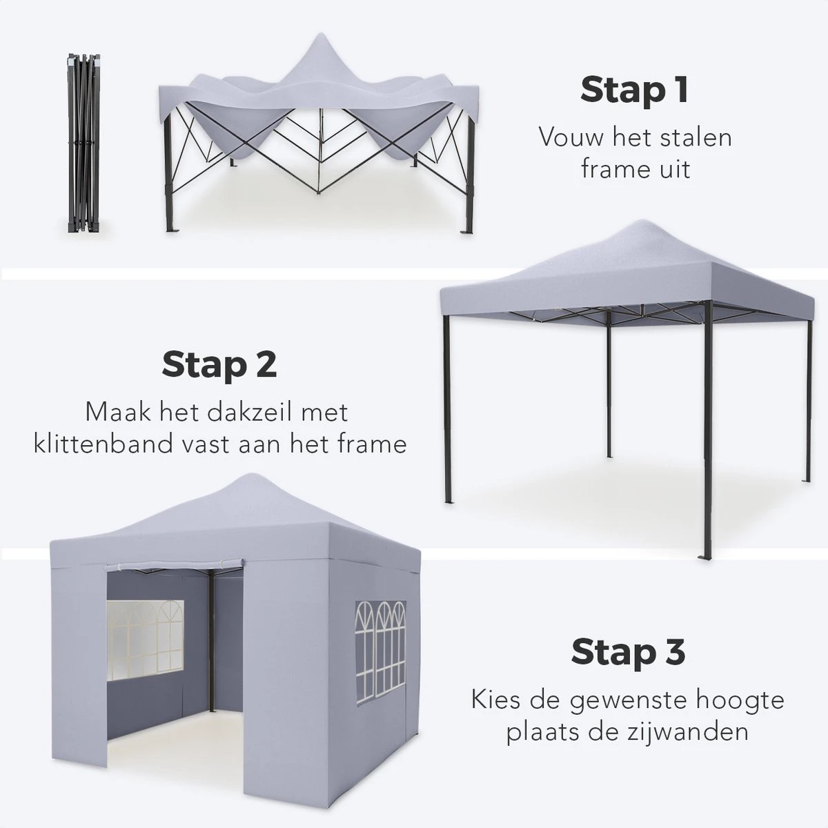 LifeGoods Partytent - 3x3 M - Zijwanden - Easy Up - Opvouwbaar - Waterdicht - Draagtas Met Wieltjes - Donkergrijs 12 LifeGoods Partytent - 3x3 M - Zijwanden - Easy Up - Opvouwbaar - Waterdicht - Draagtas Met Wieltjes - Donkergrijs - Afbeelding 10