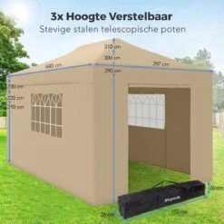 LifeGoods Partytent - 3x4.5 M - Zijwanden - Easy Up - Opvouwbaar - Waterdicht - Draagtas Met Wieltjes - Beige -Tuinmeubilair 1200x1200 818
