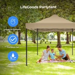LifeGoods Partytent - 3x4.5 M - Zijwanden - Easy Up - Opvouwbaar - Waterdicht - Draagtas Met Wieltjes - Beige -Tuinmeubilair 1200x1200 821