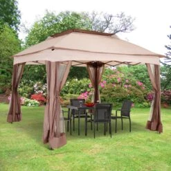 Outsunny Paviljoen Met Zijwanden Partytent Tuintent Popup 3,25 X 3,25 M Khaki 840-166 -Tuinmeubilair 1200x1200 938