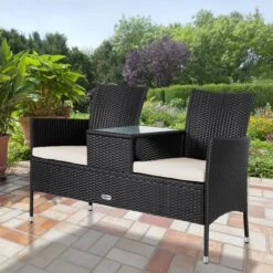 Casaria Polyrattan Tuinbank - Incl. Kussen - 143x55x88 Cm Zwart 15 Casaria Polyrattan Tuinbank - Incl. Kussen - 143x55x88 Cm Zwart -Tuinmeubilair 1200x1200 95