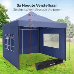 LifeGoods Partytent - 3x3 M - Zijwanden - Easy Up - Opvouwbaar - Waterdicht - Draagtas Met Wieltjes - Donkerblauw -Tuinmeubilair 1200x1200 952