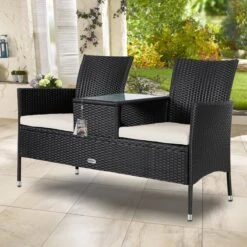 Casaria Polyrattan Tuinbank - Incl. Kussen - 143x55x88 Cm Zwart 16 Casaria Polyrattan Tuinbank - Incl. Kussen - 143x55x88 Cm Zwart -Tuinmeubilair 1200x1200 96
