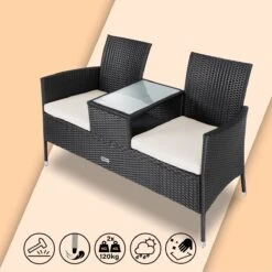 Casaria Polyrattan Tuinbank - Incl. Kussen - 143x55x88 Cm Zwart 19 Casaria Polyrattan Tuinbank - Incl. Kussen - 143x55x88 Cm Zwart -Tuinmeubilair 1200x1200 97