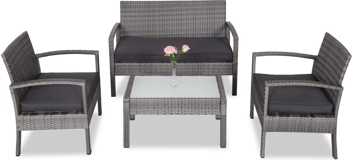 Casaria Polyrattan Loungeset – 2 Stoelen 1 Bank 1 Tafel - Antraciet 3 Casaria Polyrattan Loungeset – 2 Stoelen 1 Bank 1 Tafel - Antraciet