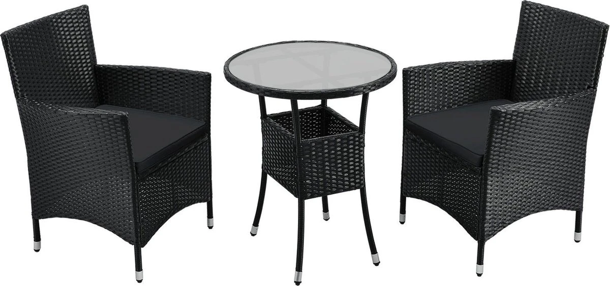 Polyrotan Balkonset - Bayamo - 3-delig - Zwart 3 Polyrotan Balkonset - Bayamo - 3-delig - Zwart