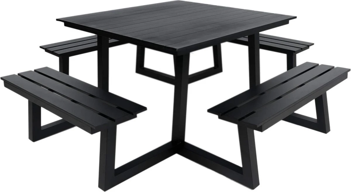 MaximaVida Vierkante Aluminium Picknicktafel Dex 215 Cm Zwart - Lage Instap 3 MaximaVida Vierkante Aluminium Picknicktafel Dex 215 Cm Zwart - Lage Instap