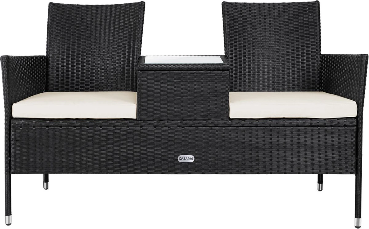 Casaria Polyrattan Tuinbank - Incl. Kussen - 143x55x88 Cm Zwart 3 Casaria Polyrattan Tuinbank - Incl. Kussen - 143x55x88 Cm Zwart