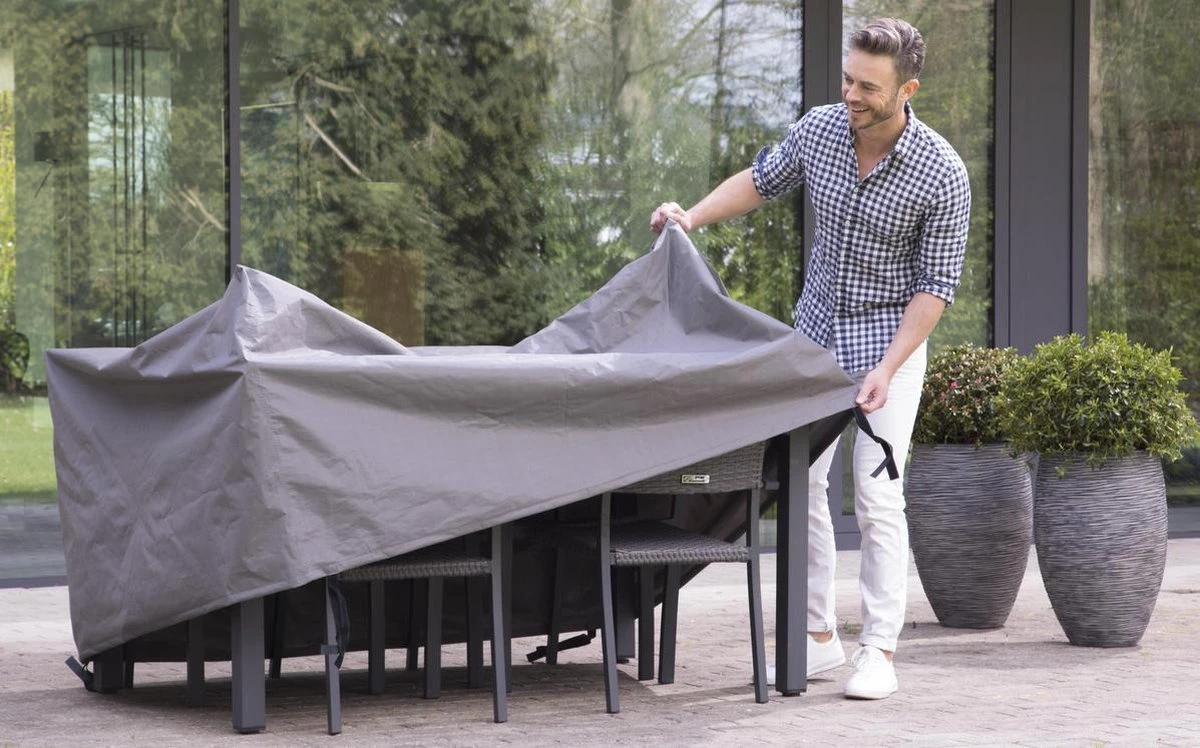 Weersbestendige Beschermhoes Tuinset (S) | 165 X 135 X 95 Cm | Premium | Waterproof | TÜV Rheinland Gecertificeerd | Hoes Voor Tuin | Waterdicht | Solution Dyed (verkleuring Onmogelijk) | Grijs / Antraciet 3 Weersbestendige Beschermhoes Tuinset (S) | 165 X 135 X 95 Cm | Premium | Waterproof | TÜV Rheinland Gecertificeerd | Hoes Voor Tuin | Waterdicht | Solution Dyed (verkleuring Onmogelijk) | Grijs / Antraciet - Afbeelding 2