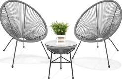 LifeGoods Acapulco Bistroset - 3-Delig - Tuinset Met Bijzettafel - Grijs