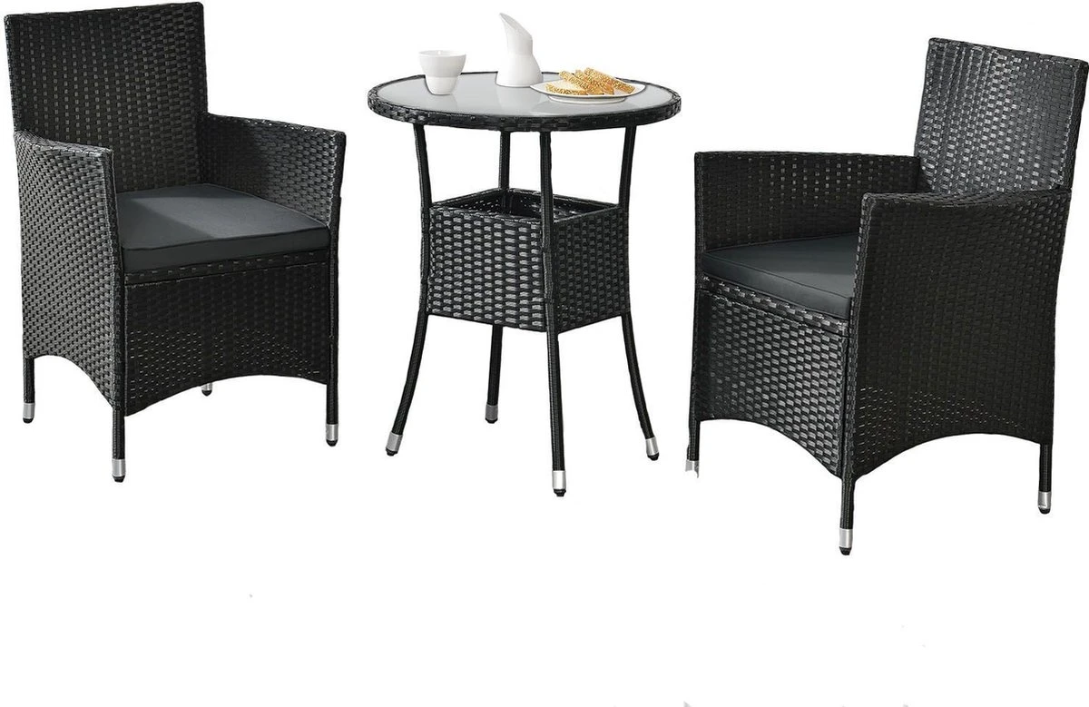 Polyrotan Balkonset - Bayamo - 3-delig - Zwart 4 Polyrotan Balkonset - Bayamo - 3-delig - Zwart - Afbeelding 2