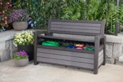 Keter - Hudson Bench Box - 2-zits Bank - Opbergbox - Hout Look & Feel - 227L - 138x63x89cm - Antraciet -Tuinmeubilair 1200x800 48