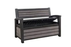 Keter - Hudson Bench Box - 2-zits Bank - Opbergbox - Hout Look & Feel - 227L - 138x63x89cm - Antraciet -Tuinmeubilair 1200x800 50