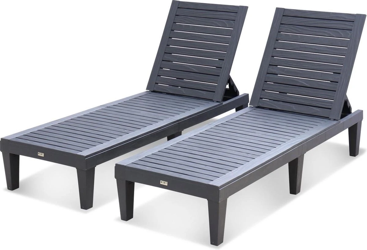 Set Van 2 Ligstoelen, PIA, Ligstoel Met Verschillende Standen, Van Kunststof, Zwart 6 Set Van 2 Ligstoelen, PIA, Ligstoel Met Verschillende Standen, Van Kunststof, Zwart - Afbeelding 4