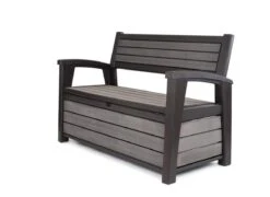 Tuinmeubilair 29 Keter - Hudson Bench Box - 2-zits Bank - Opbergbox - Hout Look & Feel - 227L - 138x63x89cm - Antraciet