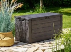Merkloos Woody Tuin Opbergbox - 324 Liter 45x120x60 Cm - Tuinkussenbox - Antraciet/bruin -Tuinmeubilair 1200x884