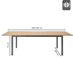 NATERIAL - Uitschuifbare Tuintafel ORIS - Uitschuifbare Tafel Voor 6 Tot 8 Personen - 180-240x100 Cm - Aluminium - Hout Eucalyptus -Tuinmeubilair 1200x958