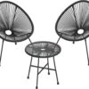 Songmics Balkonmeubilair, Tuinmeubelset, Set Van 3, Zitgroep, Terrasmeubilair, Glazen Tafelblad, 2 Stoelen, Voor Binnen En Buiten, Voor Patio, Tuin, Balkon, Buiten, Zwart GGF013B02